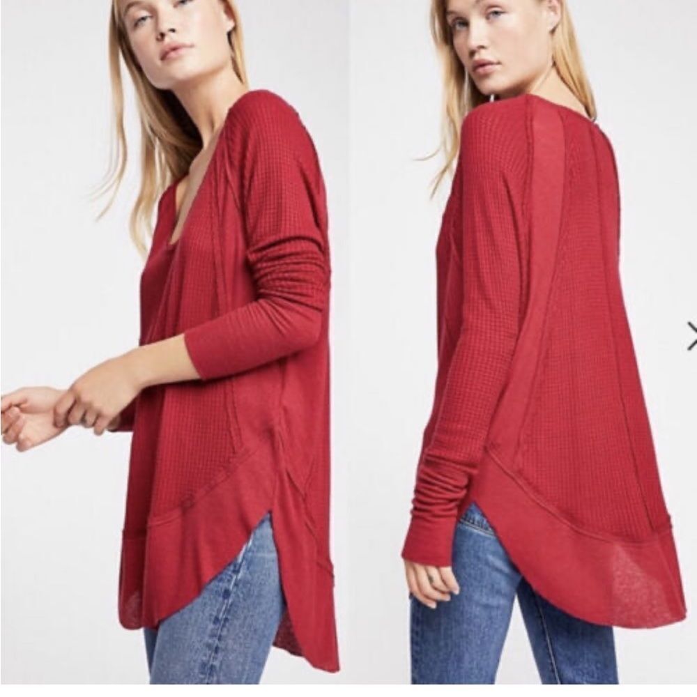 FREE PEOPLE Catalina Thermal Top Burgundy Size Small